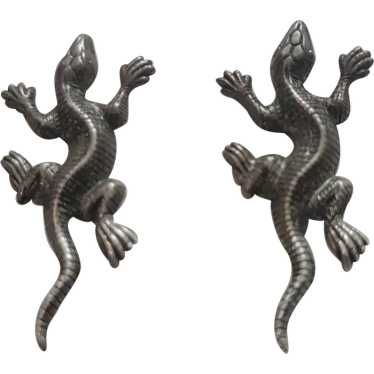 Sterling silver screw back lizard earrings - image 1