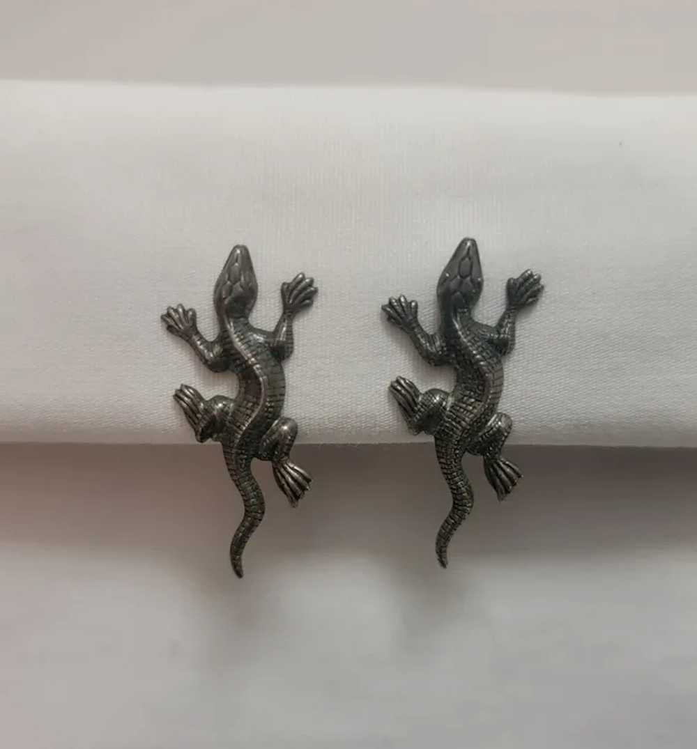 Sterling silver screw back lizard earrings - image 3