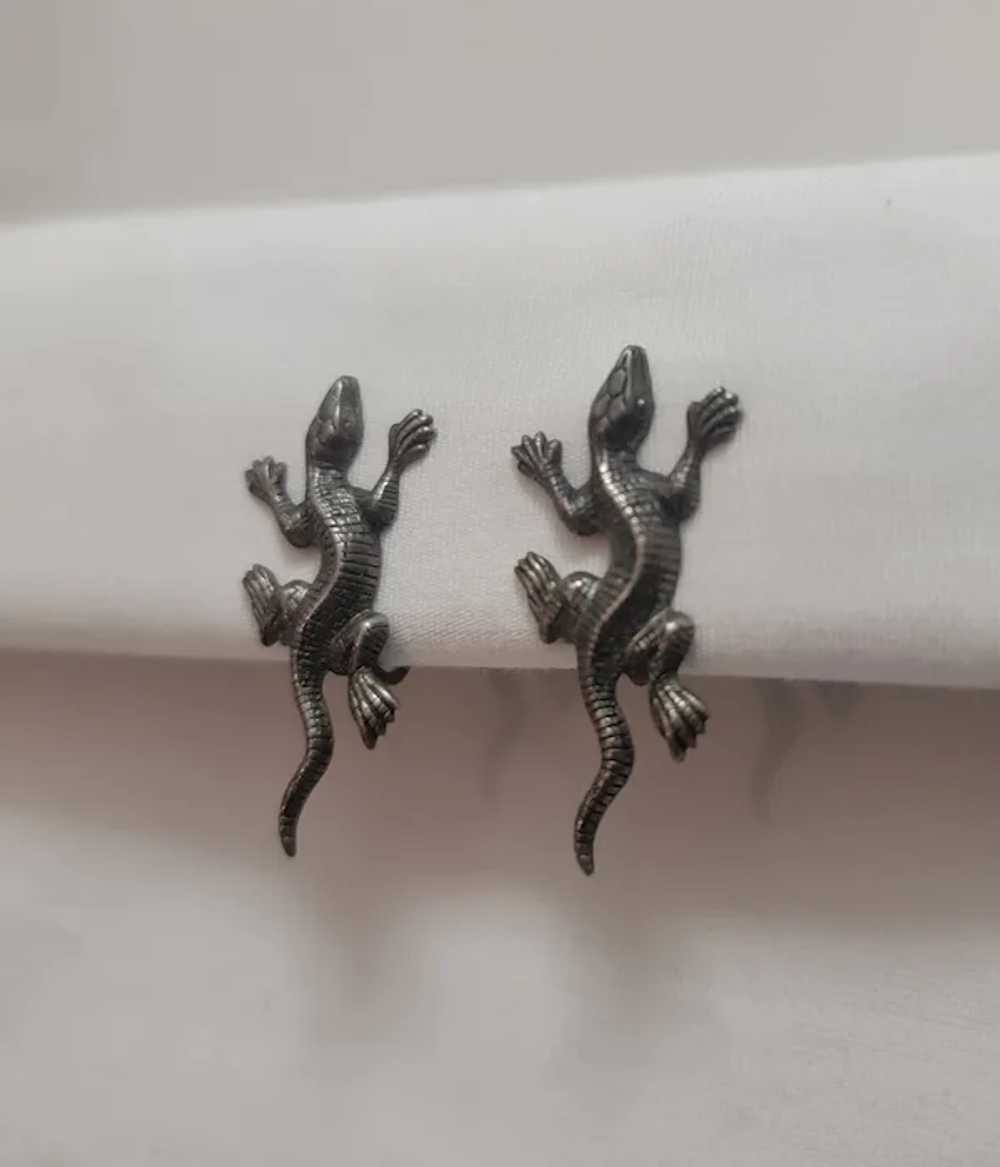 Sterling silver screw back lizard earrings - image 4