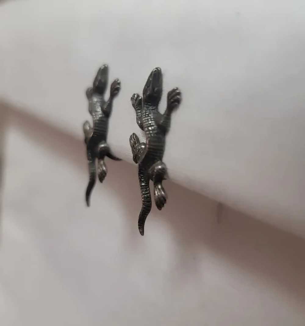 Sterling silver screw back lizard earrings - image 5