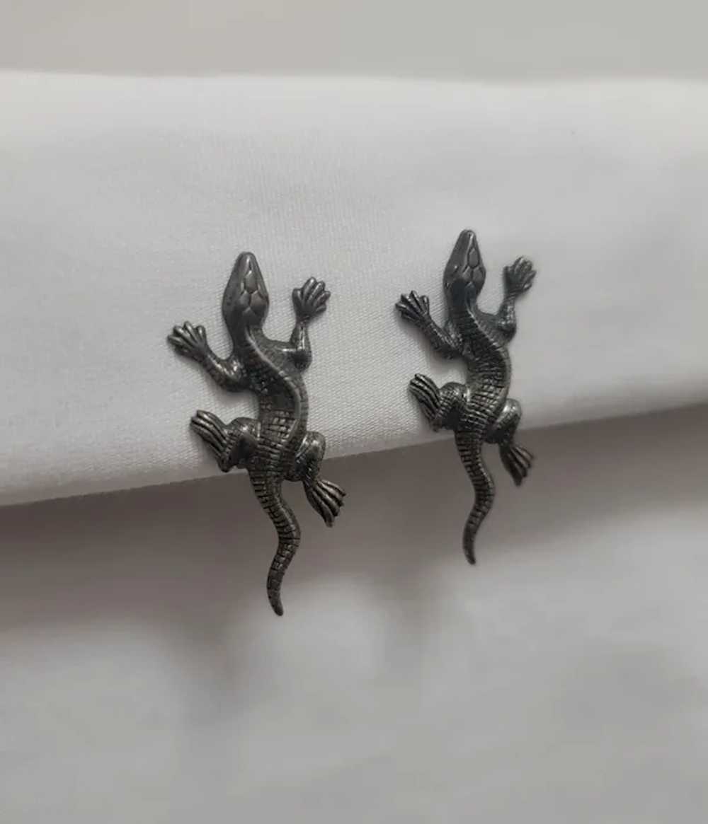 Sterling silver screw back lizard earrings - image 6