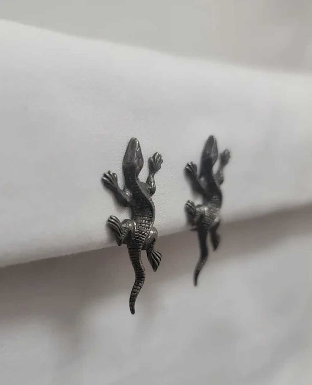 Sterling silver screw back lizard earrings - image 7