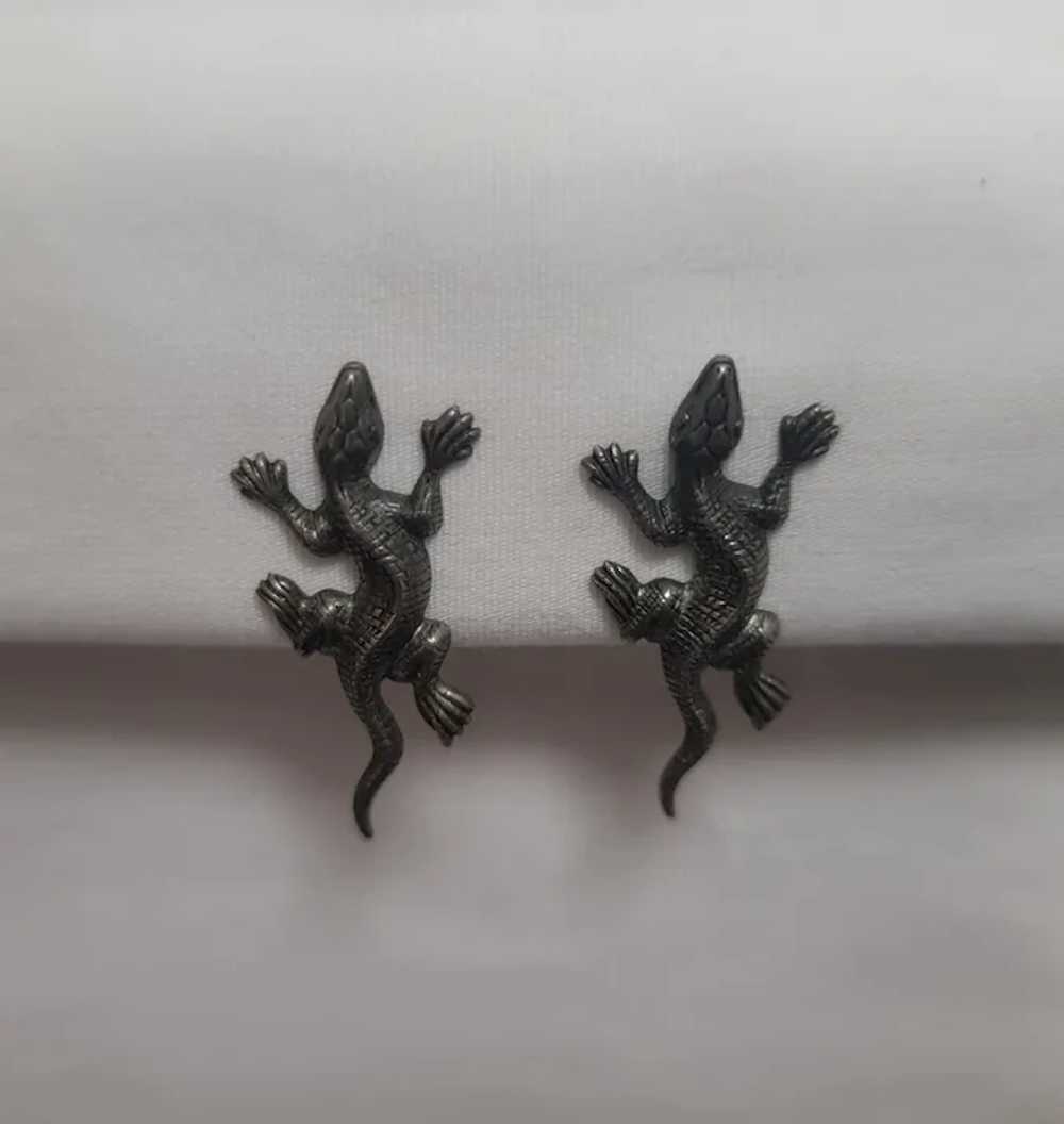 Sterling silver screw back lizard earrings - image 8