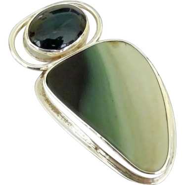 Sterling Pendant Brooch with Agate Cabochons - image 1