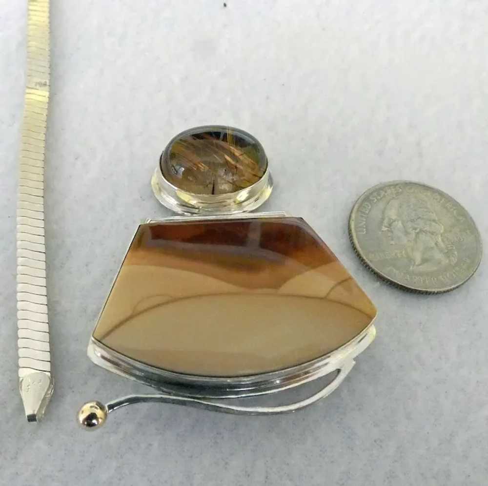 Sterling, Rutilated Quartz and Jasper Pendant on … - image 9