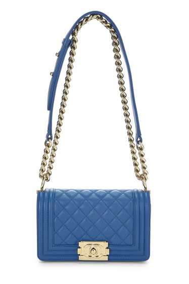 Blue Quilted Lambskin Boy Small