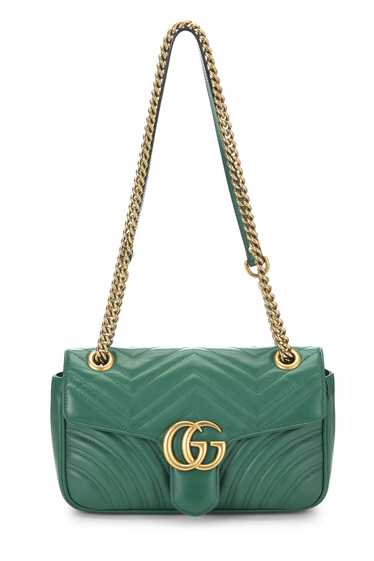 Green Leather GG Marmont Shoulder Bag Small