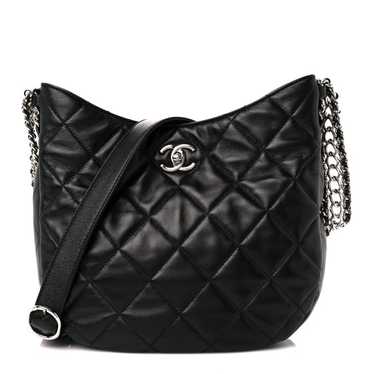 CHANEL Lambskin Chain Rows Quilted Chain Hobo Bla… - image 1