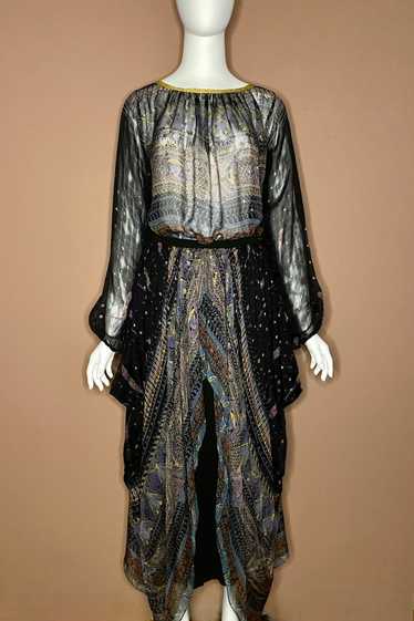 CLAUDE PAYNE SILK EGYPTIAN PRINT TOP & SKIRT