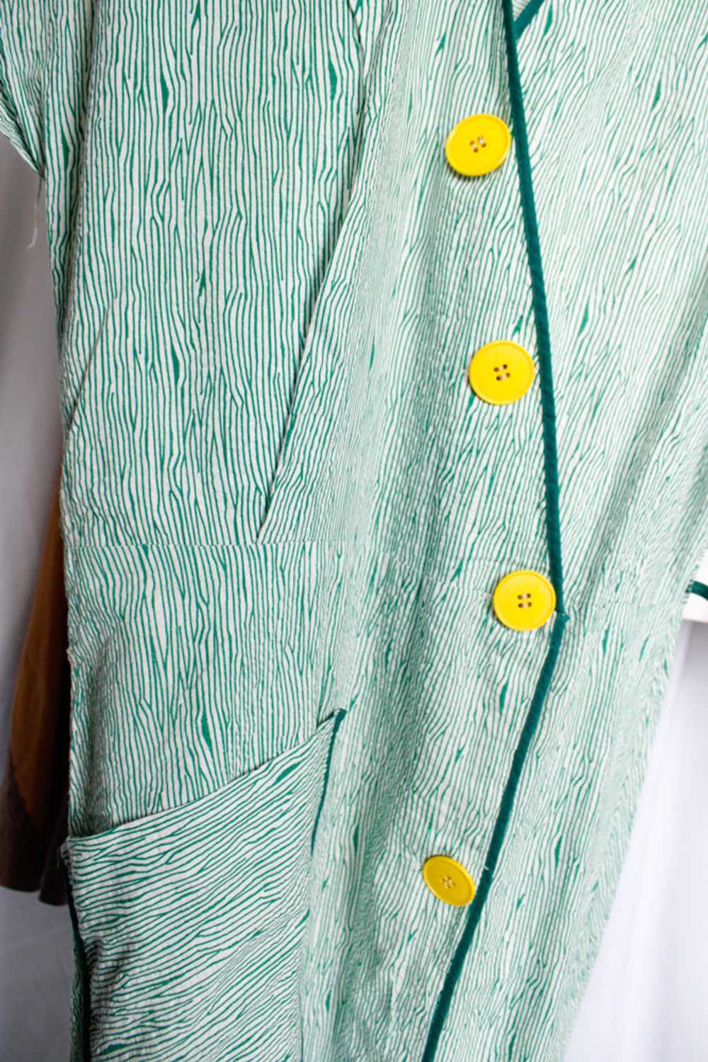 1940s Green Seersucker Stripe Dress - Large - image 4