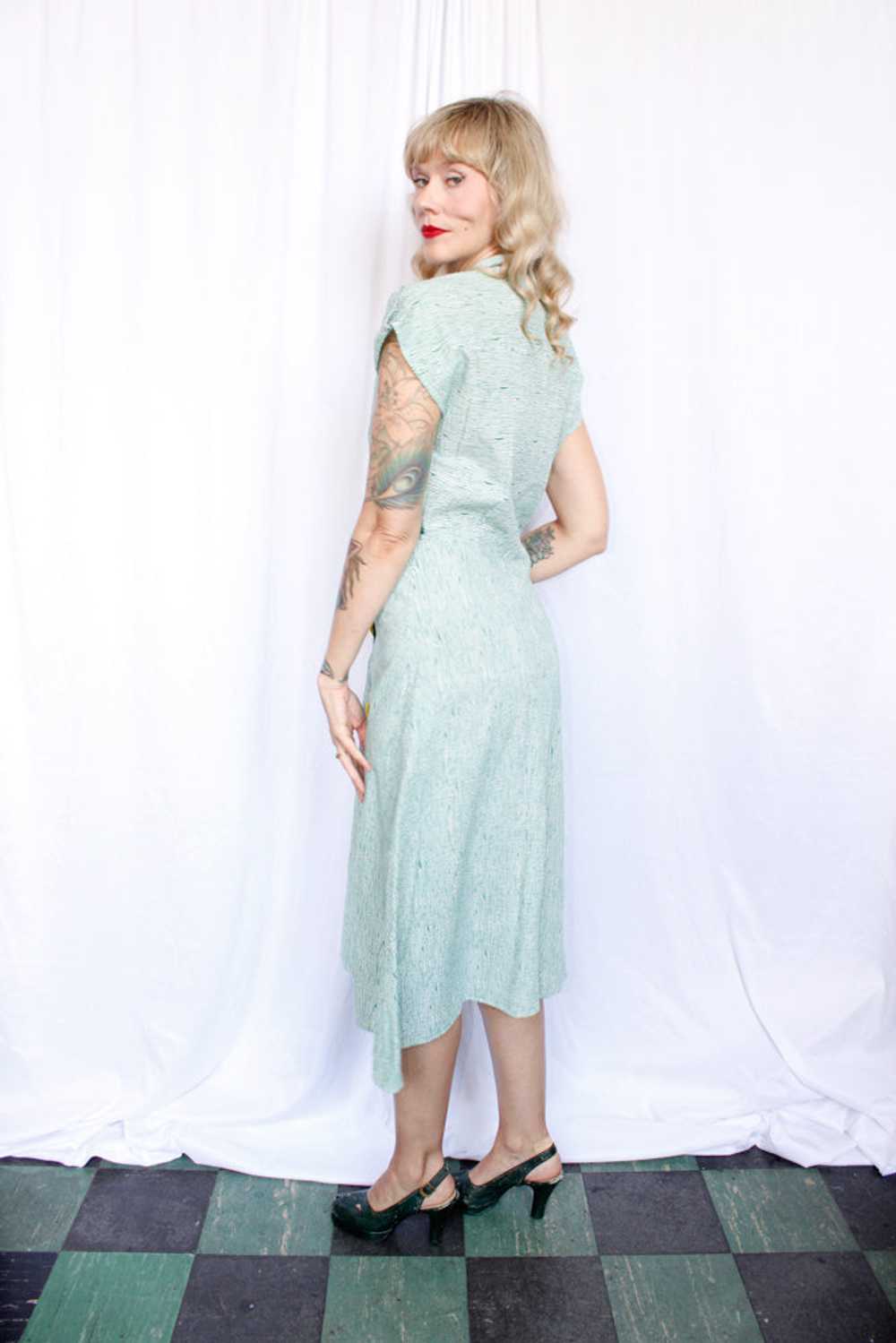 1940s Green Seersucker Stripe Dress - Large - image 7