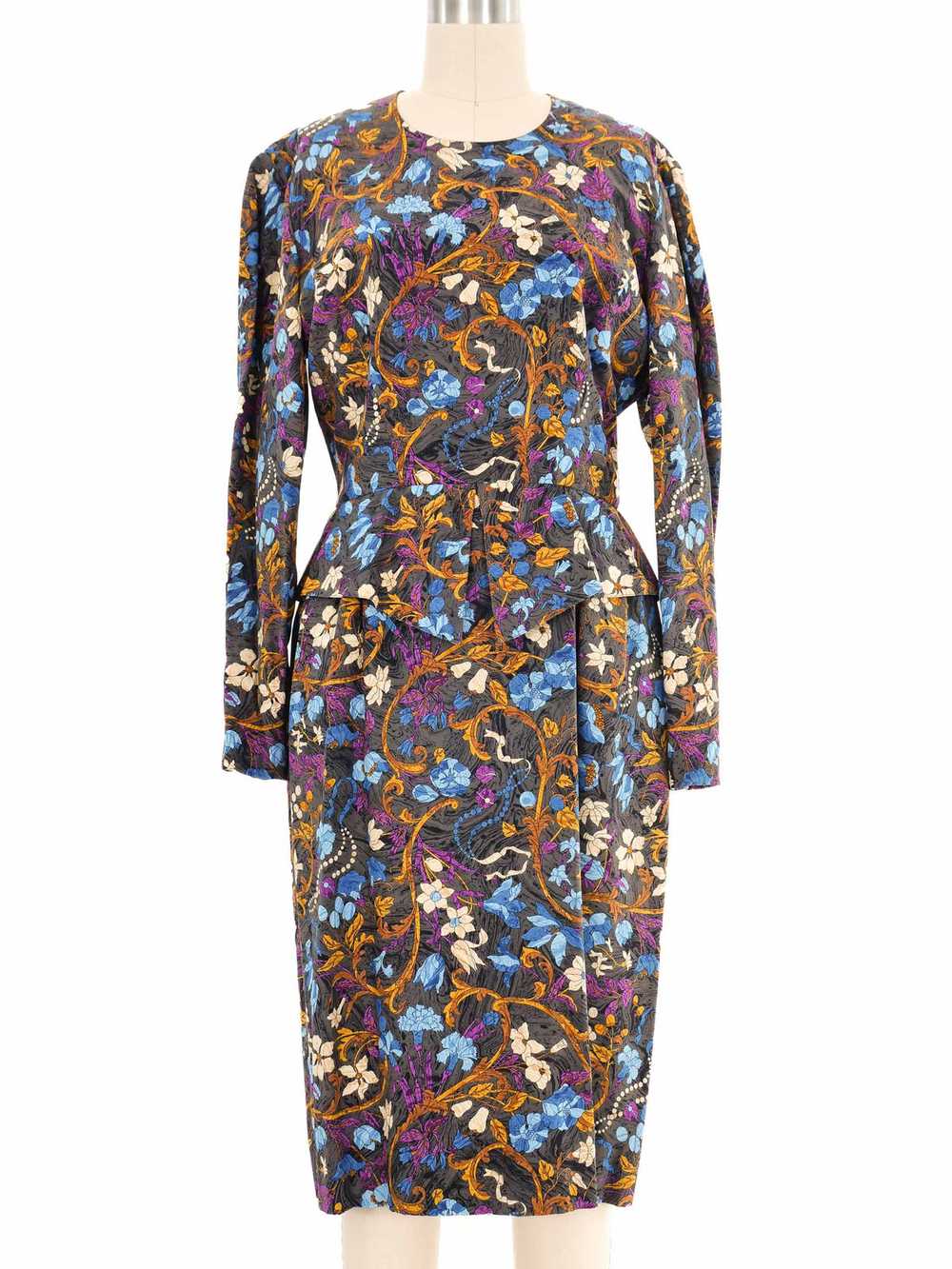 Hermes Floral Silk Peplum Dress - image 1