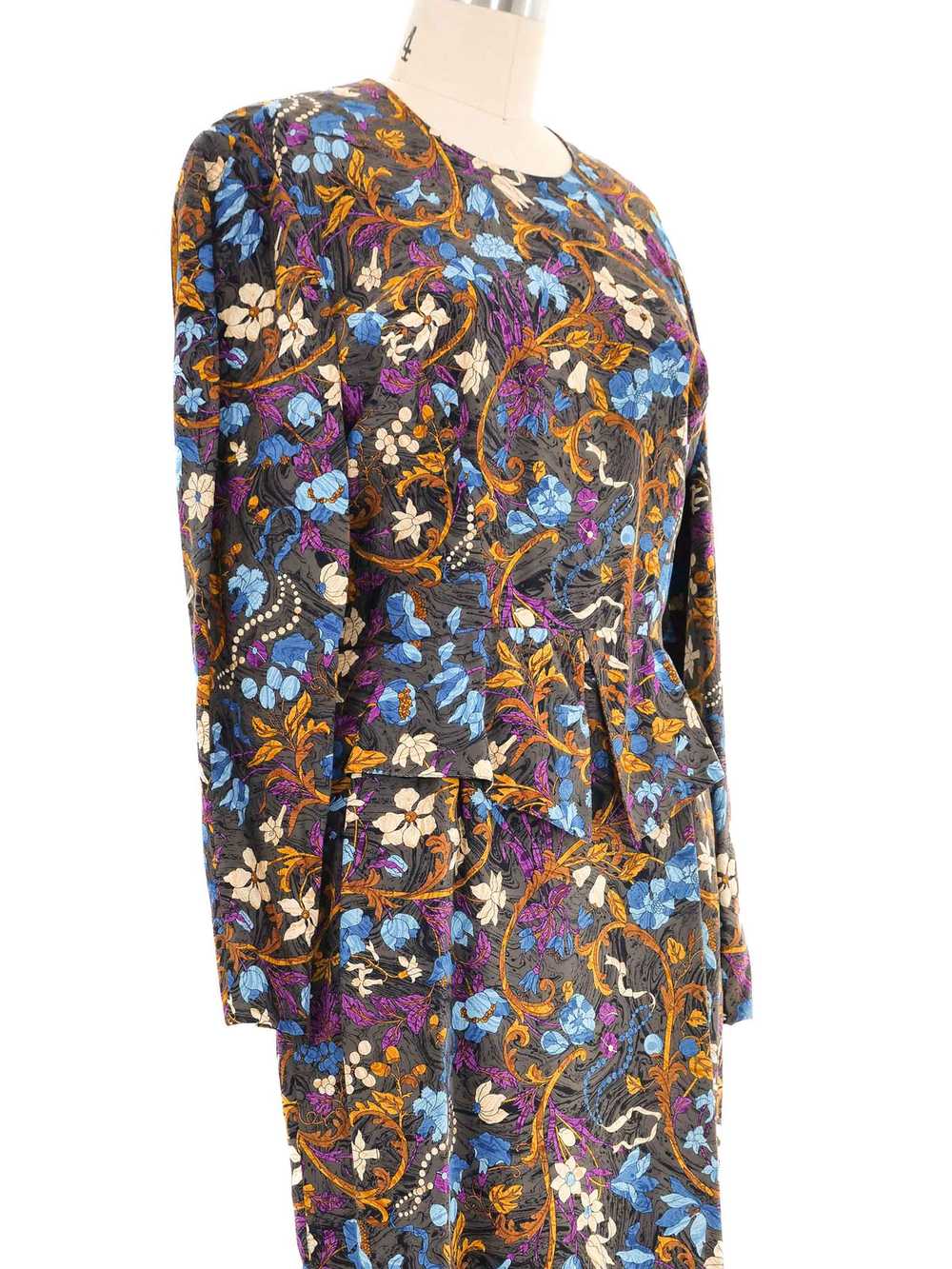 Hermes Floral Silk Peplum Dress - image 2