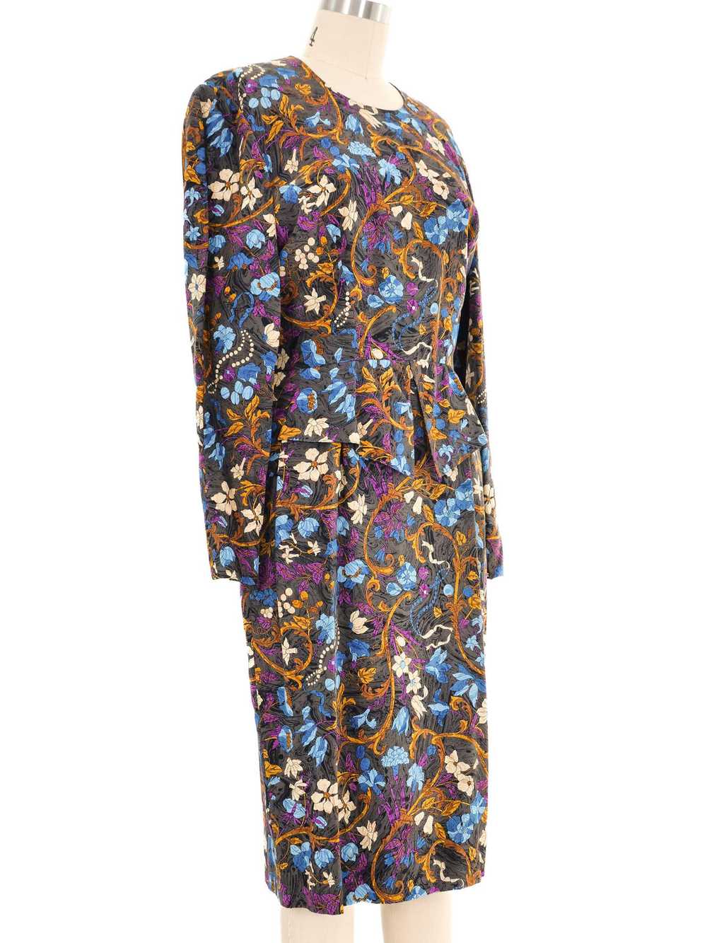 Hermes Floral Silk Peplum Dress - image 3