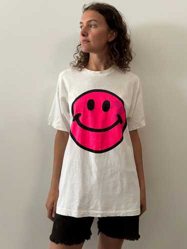 90s Pink Highlighter Smiley Face tee