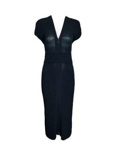 CHANEL Black Pleated Bodycon Full Length Dress + B