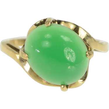 10K Oval Green Chalcedony Vintage Bypass Ring Size