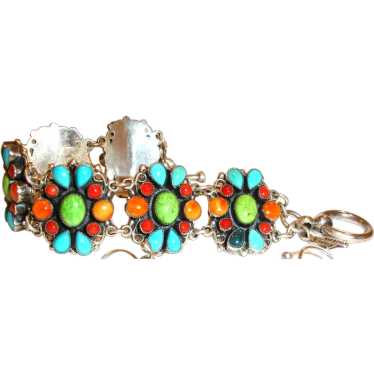 Vintage Leo Feeney Cluster Turquoise, Coral, Spin… - image 1
