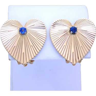 Vintage 14k Gold Sapphire Heart Earrings