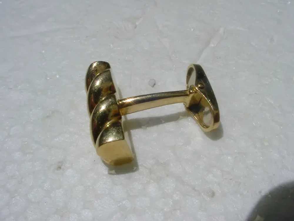 18K Gold Cuff Links, Polished Swirl Design, High … - image 5