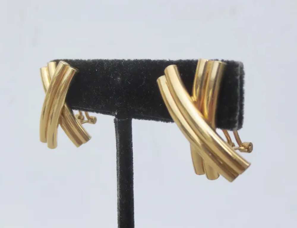 14 Kt. Yellow Gold Double X Earrings  Omega Back - image 2