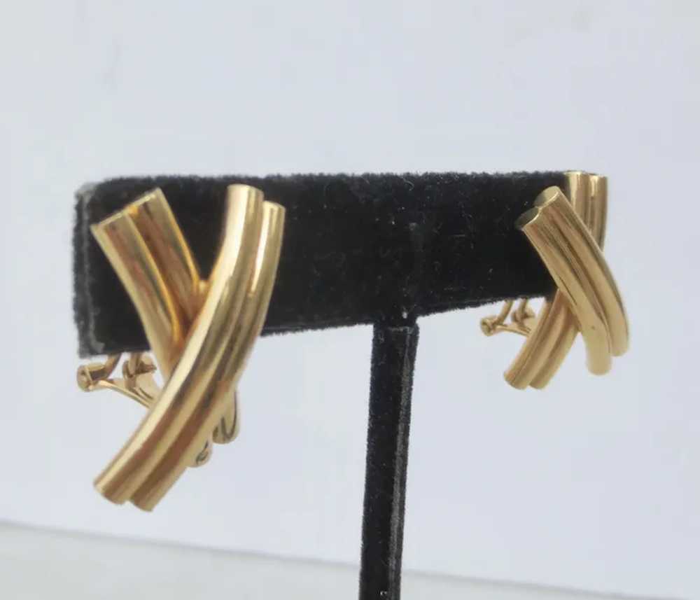 14 Kt. Yellow Gold Double X Earrings  Omega Back - image 3