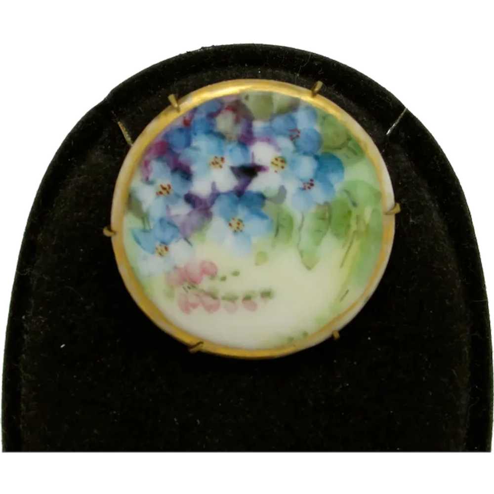 Handpainted Porcelain Brooch with Flowers - image 1