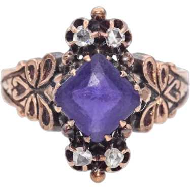 Antique 10K Rose Gold Amethyst and Rose Cut Diamon