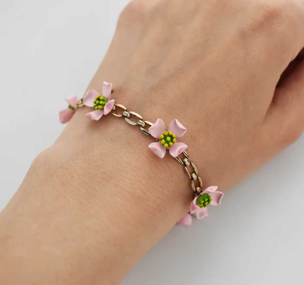 Pink flower bracelet and earrings set, cute flora… - image 10