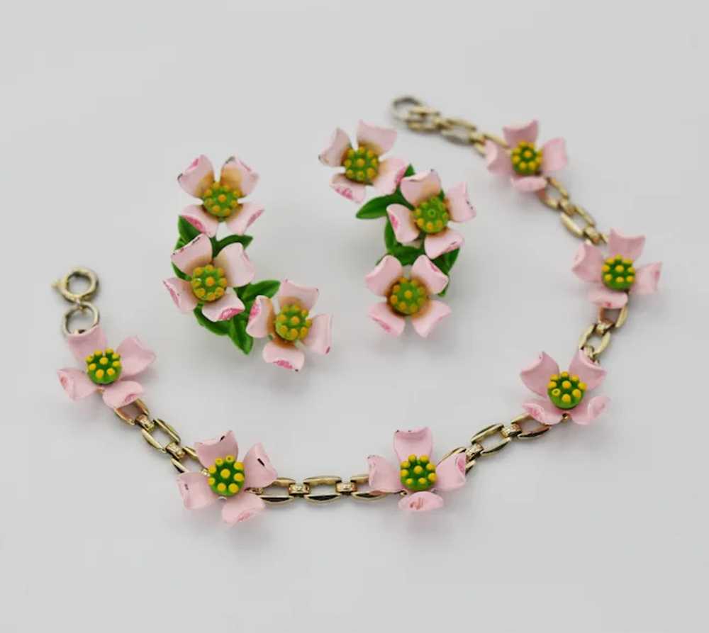 Pink flower bracelet and earrings set, cute flora… - image 11