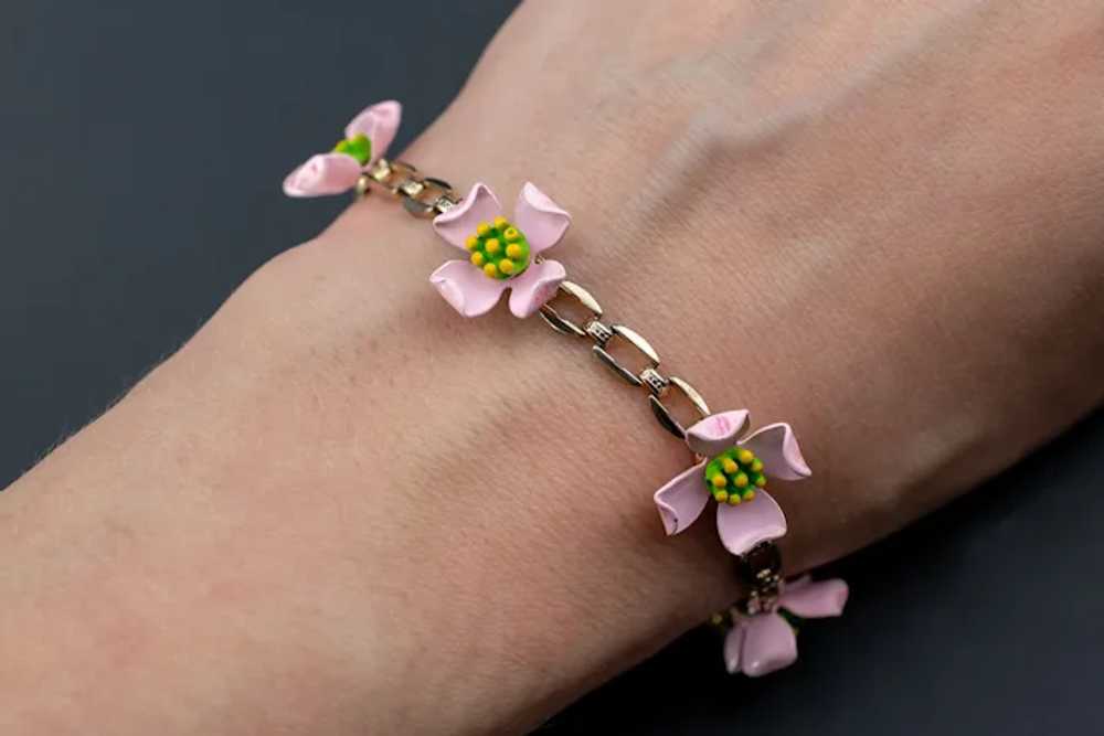 Pink flower bracelet and earrings set, cute flora… - image 2