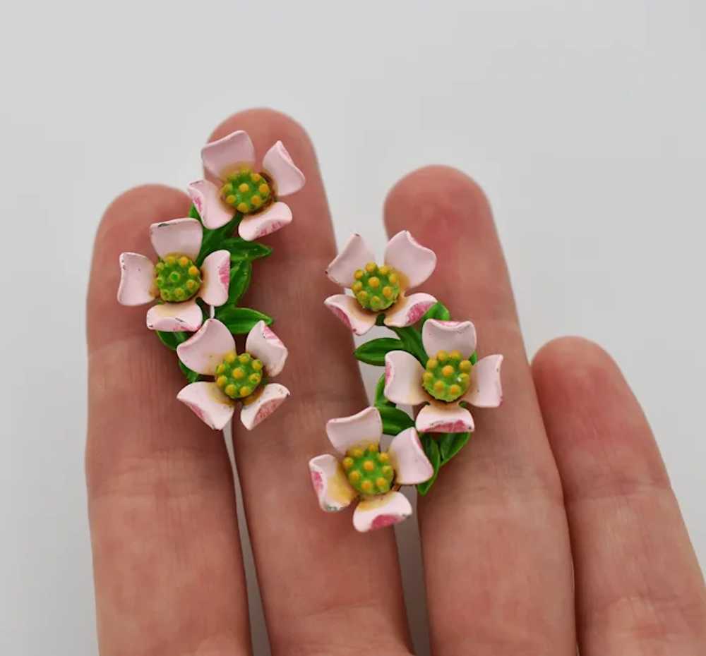 Pink flower bracelet and earrings set, cute flora… - image 3