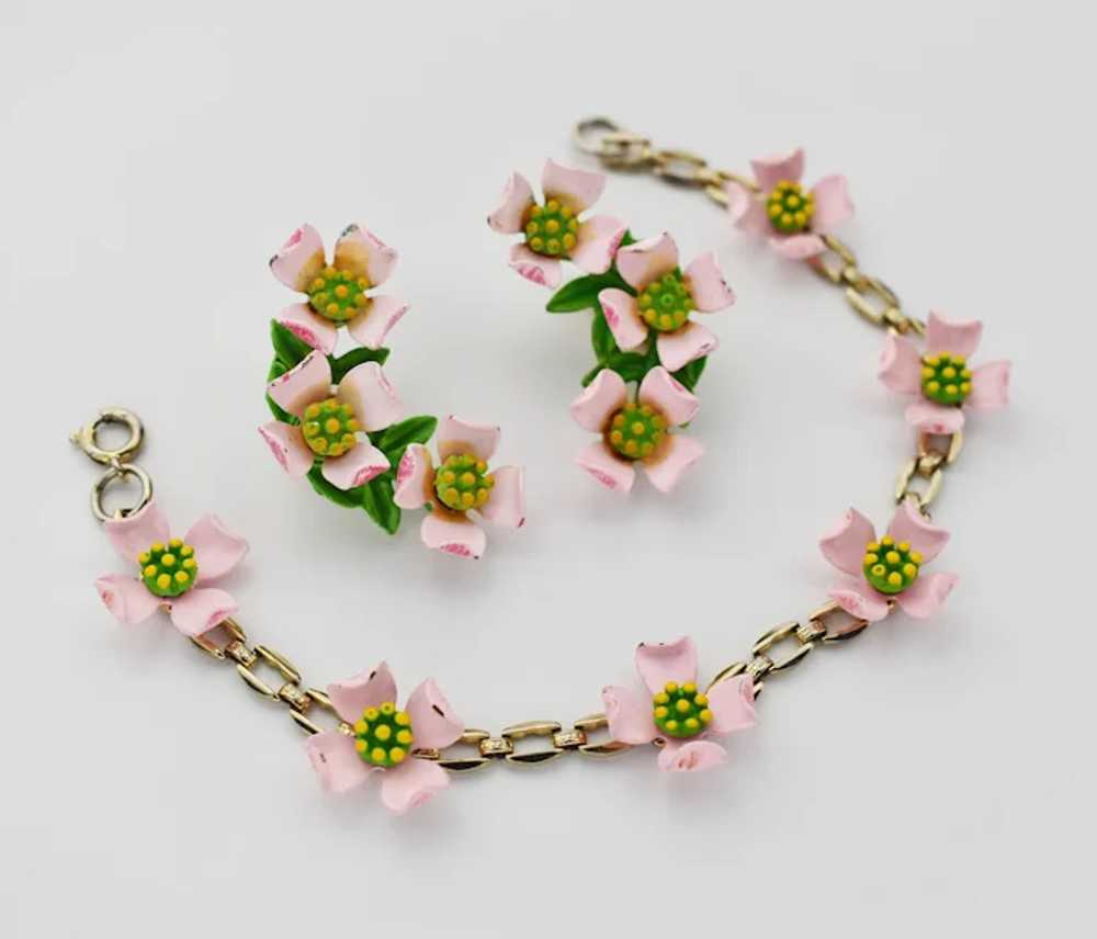 Pink flower bracelet and earrings set, cute flora… - image 5