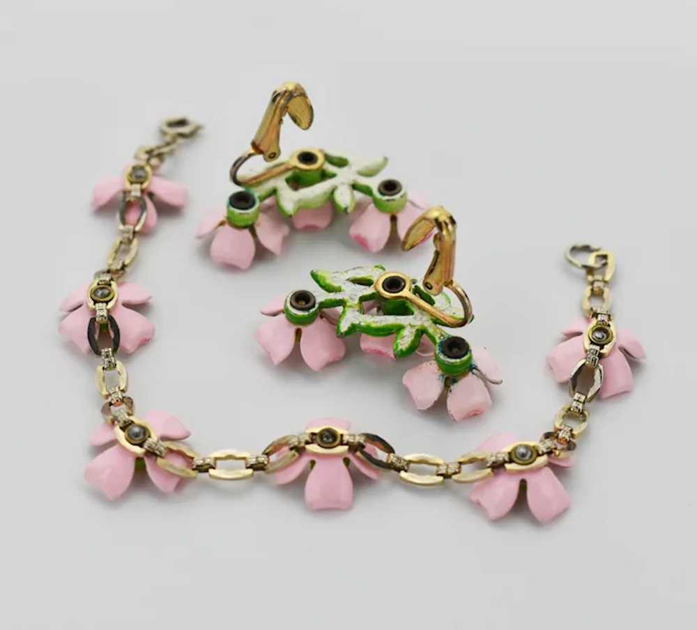 Pink flower bracelet and earrings set, cute flora… - image 6