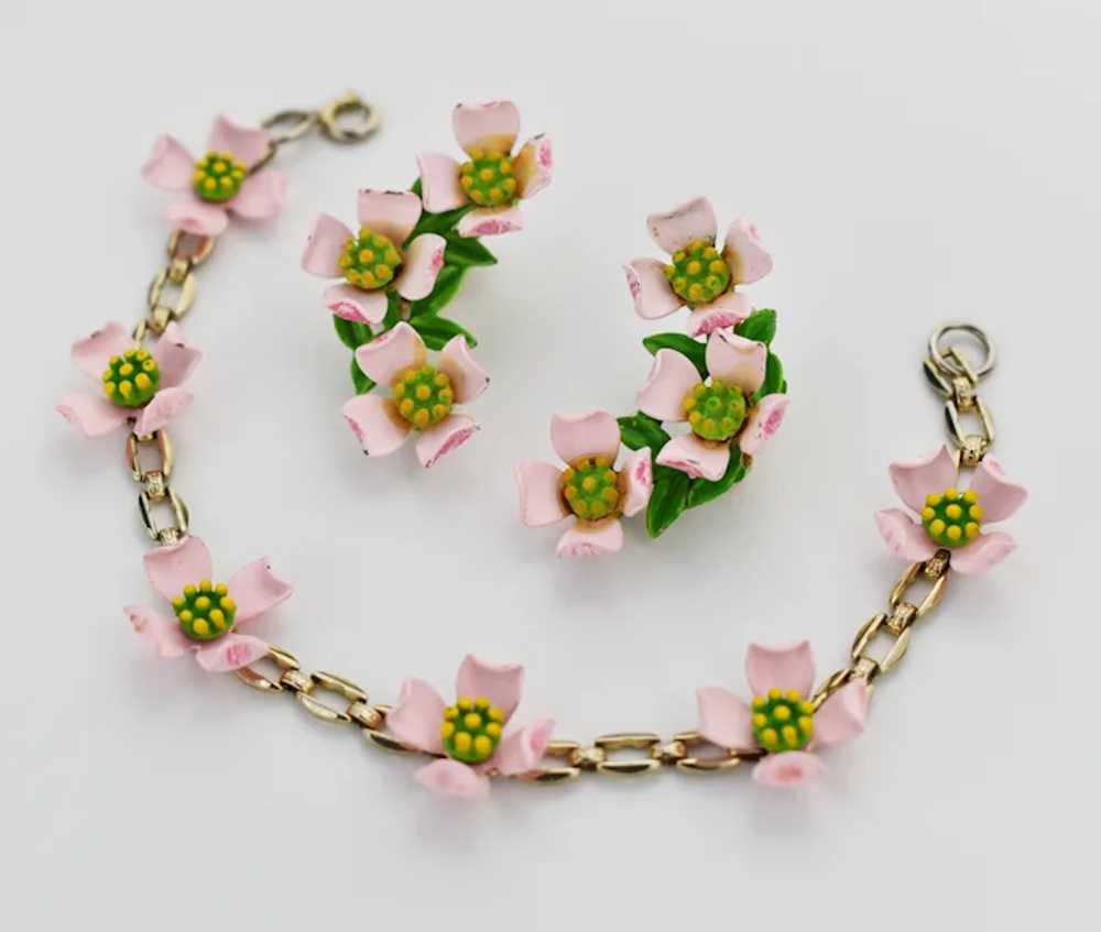 Pink flower bracelet and earrings set, cute flora… - image 9