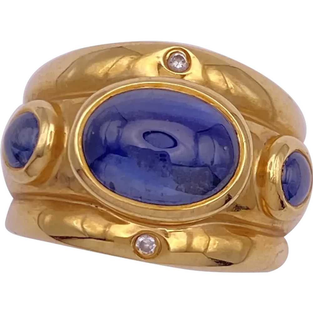 Etruscan RevivaL Ring 14K Gold Sapphire Cabochon … - image 1