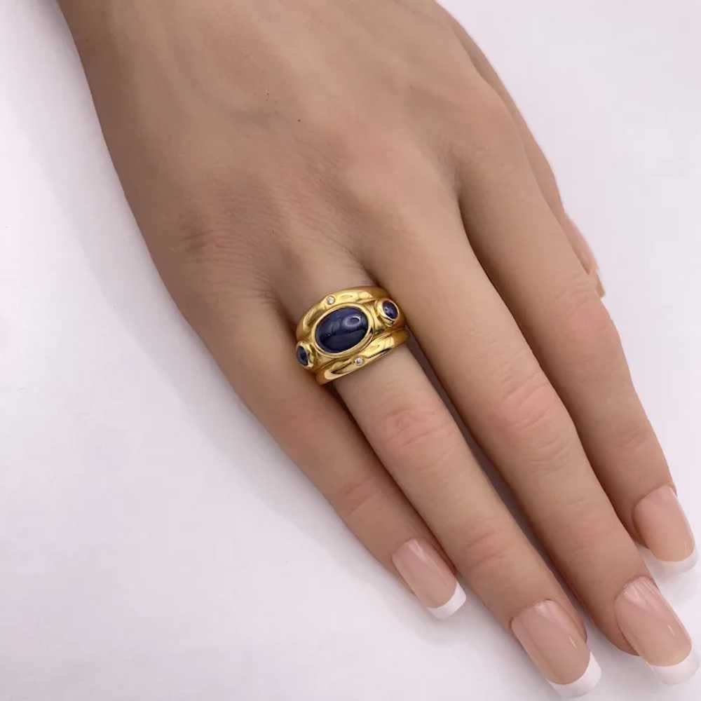 Etruscan RevivaL Ring 14K Gold Sapphire Cabochon … - image 2