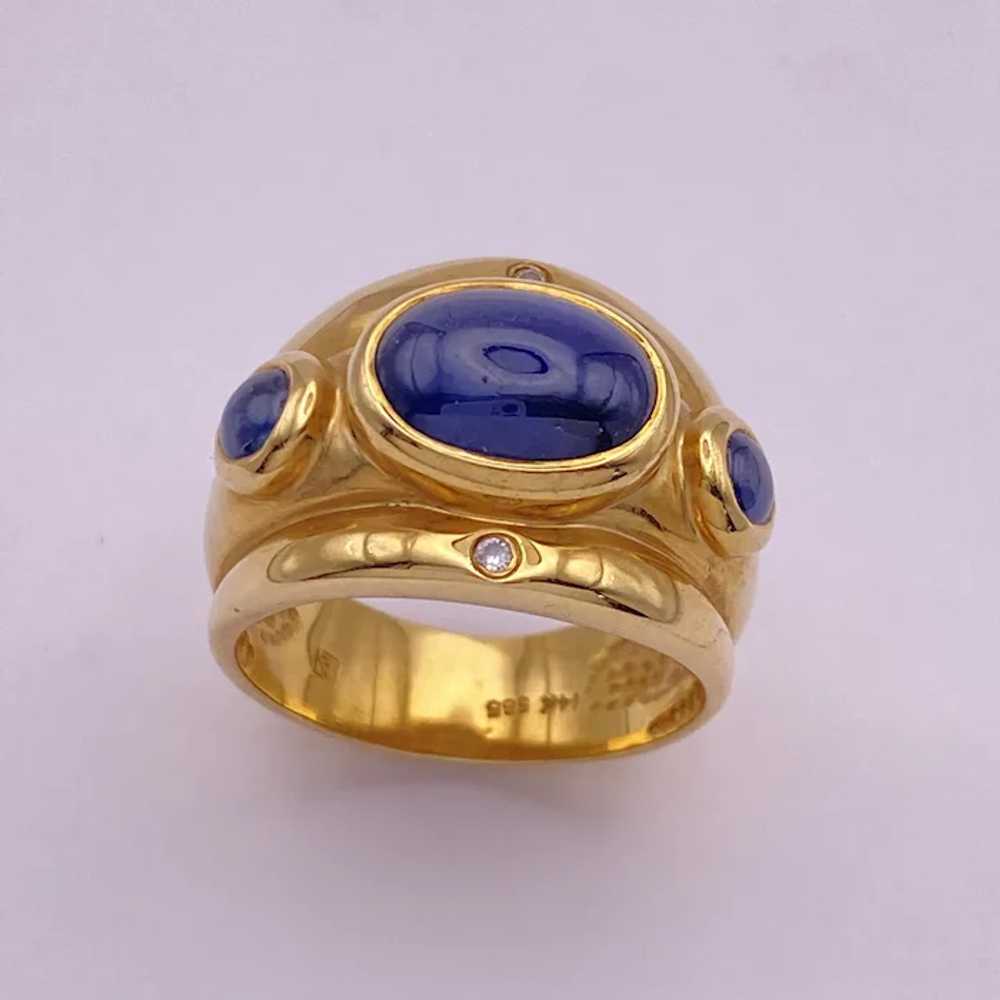 Etruscan RevivaL Ring 14K Gold Sapphire Cabochon … - image 3