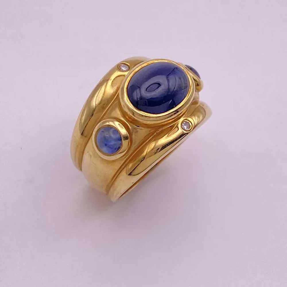 Etruscan RevivaL Ring 14K Gold Sapphire Cabochon … - image 4