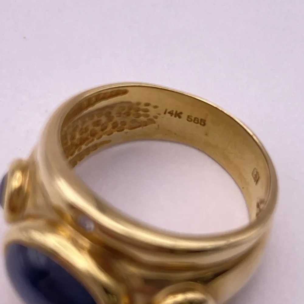 Etruscan RevivaL Ring 14K Gold Sapphire Cabochon … - image 6