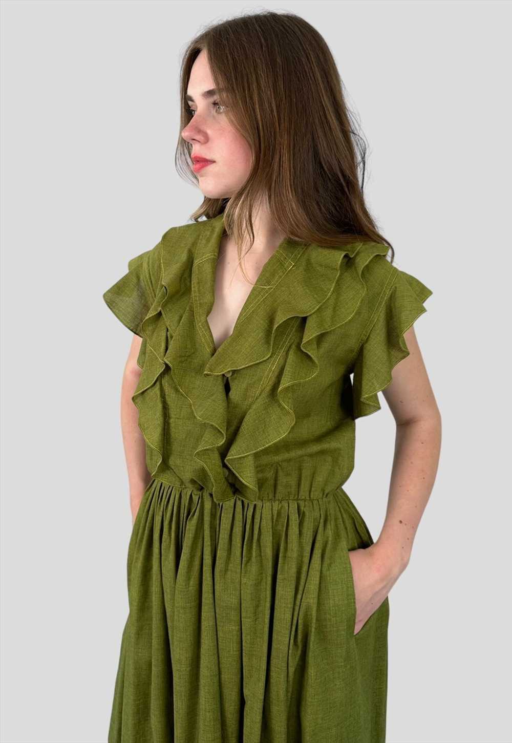 80's Vintage Green Multi Ruffle Short Sleeves Lad… - image 2