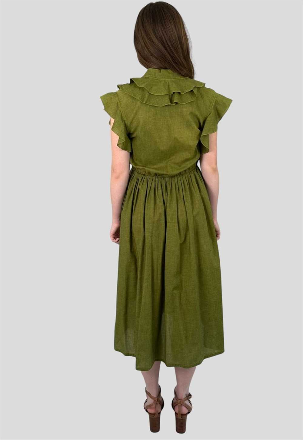 80's Vintage Green Multi Ruffle Short Sleeves Lad… - image 3