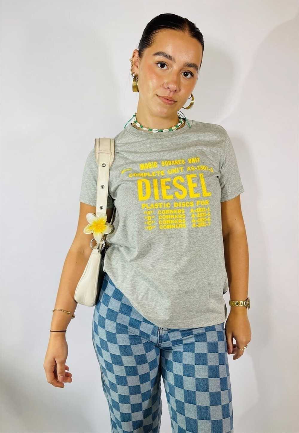 Vintage 00s Y2K Diesel Grey Graphic T Shirt - image 1