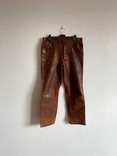 Leather × Vintage Vintage Leather Brown Pants Tra… - image 1