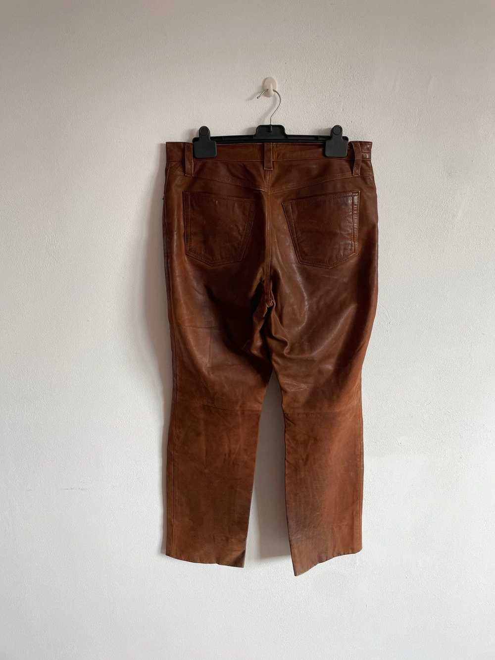 Leather × Vintage Vintage Leather Brown Pants Tra… - image 2