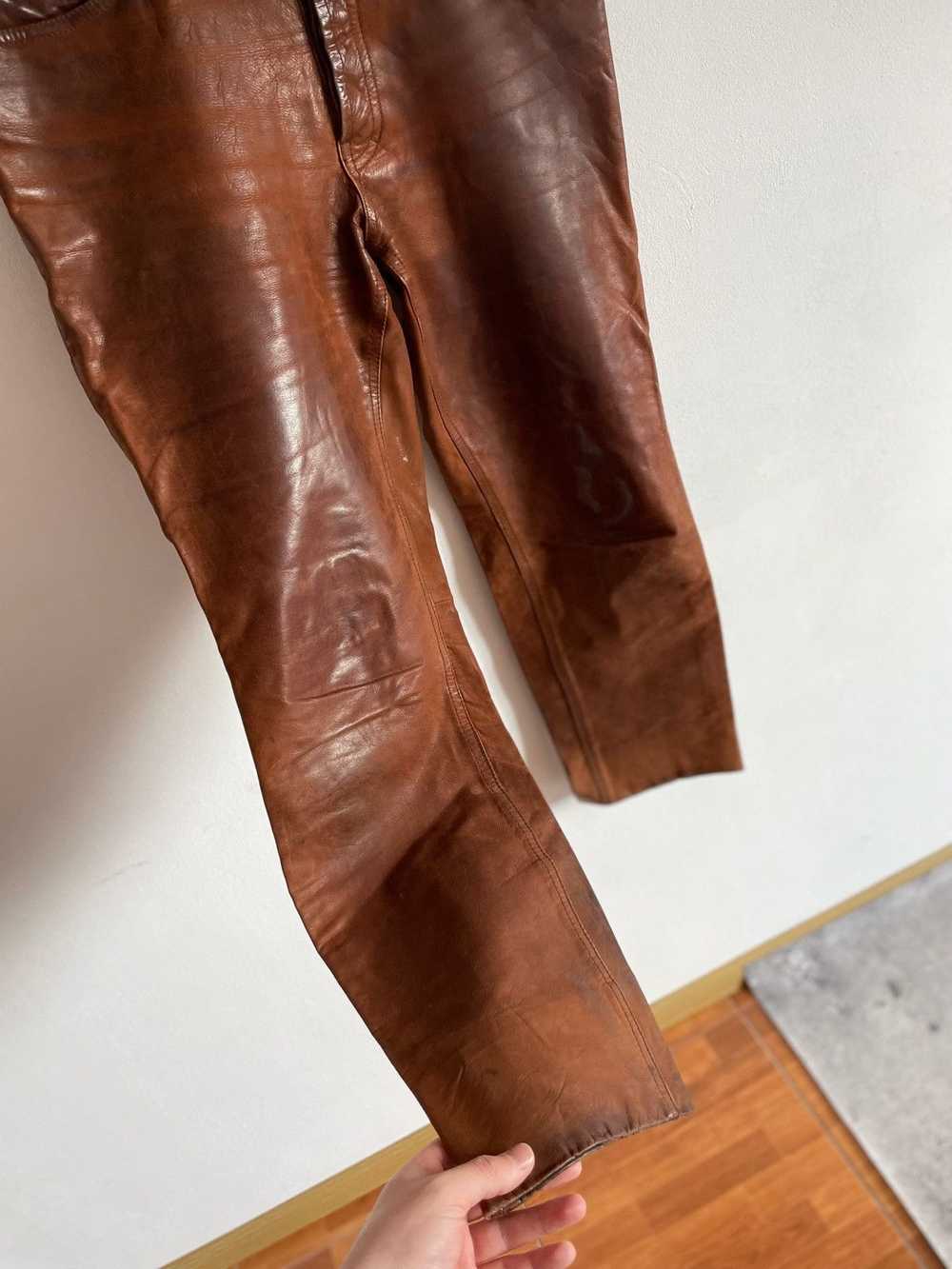 Leather × Vintage Vintage Leather Brown Pants Tra… - image 3
