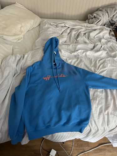 Off-White Off White Blue Hoodie W/ Pink Lettering