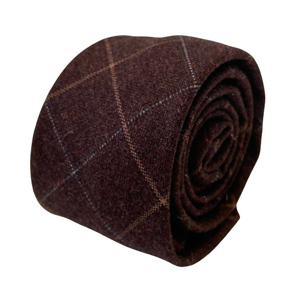 Frederick Thomas Designer maroon brown check 100%… - image 1