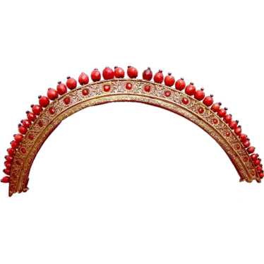 Regency carved coral beads tiara gilded brass hair