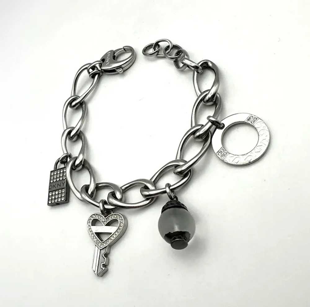 DKNY signed Key to My Heart Silvertone Charm Brac… - image 11